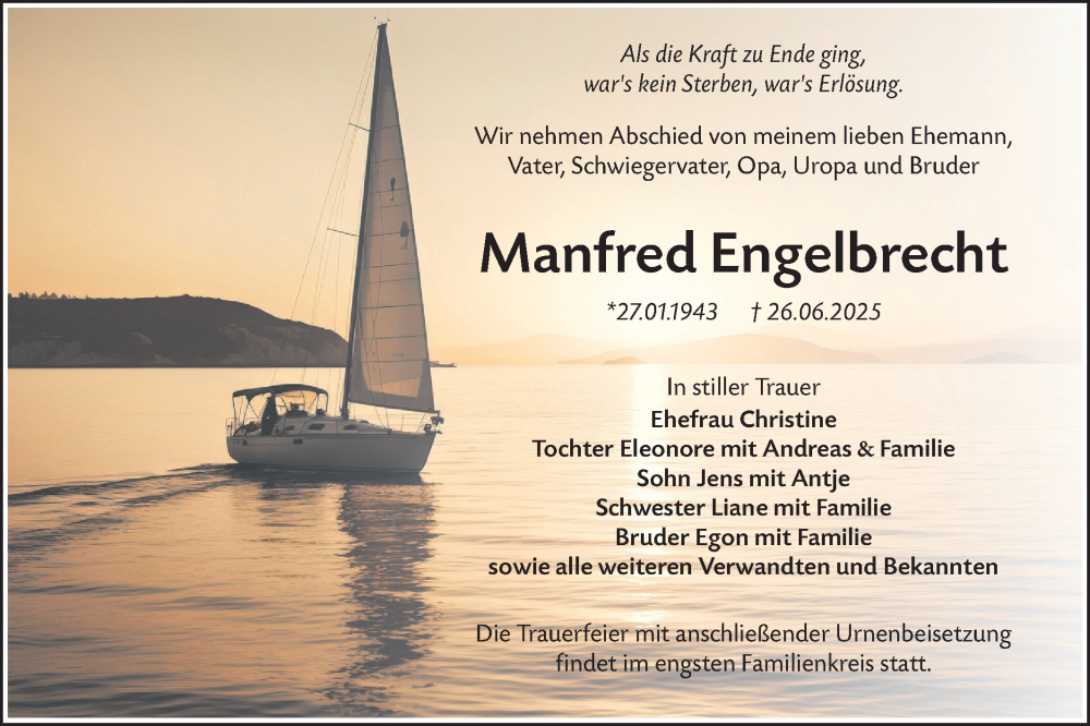  Traueranzeige für Manfred Engelbrecht vom 12.07.2025 aus Lausitzer Rundschau