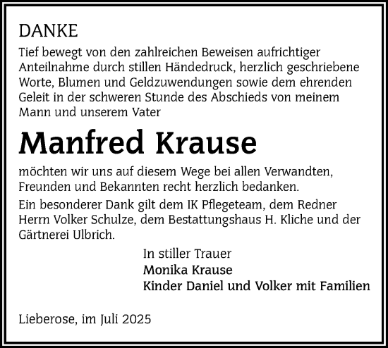 Traueranzeige von Manfred Krause von Lausitzer Rundschau