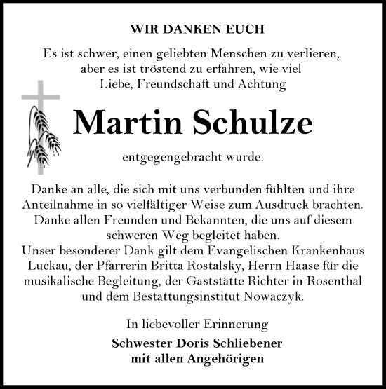 Traueranzeige von Martin Schulze von Lausitzer Rundschau