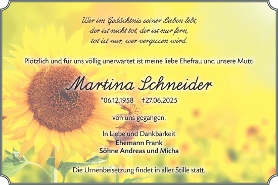 Traueranzeige von Martina Schneider von Lausitzer Rundschau