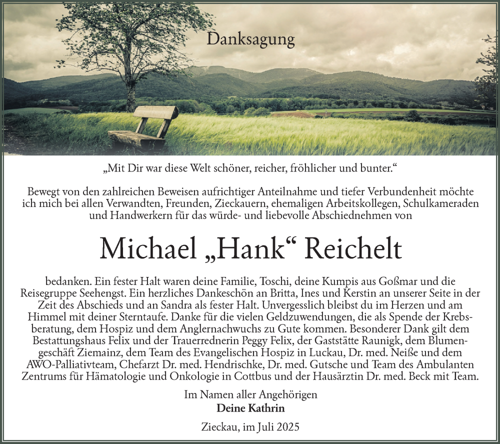  Traueranzeige für Michael Reichelt vom 26.07.2025 aus Lausitzer Rundschau