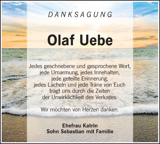Traueranzeige von Olaf Uebe von Lausitzer Rundschau