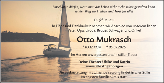 Traueranzeige von Otto Mukrasch von Lausitzer Rundschau