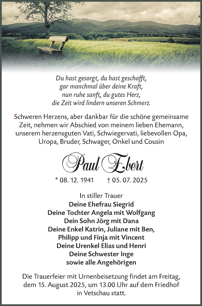  Traueranzeige für Paul Ebert vom 19.07.2025 aus Lausitzer Rundschau