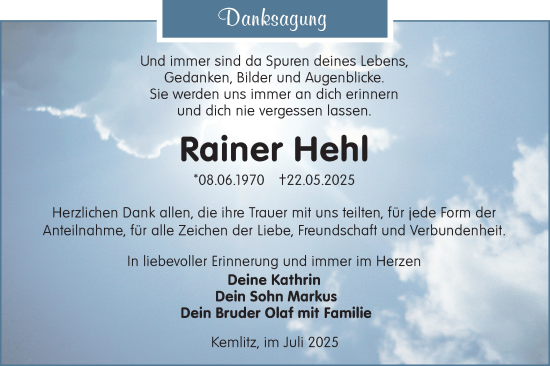 Traueranzeige von Rainer Hehl von Lausitzer Rundschau