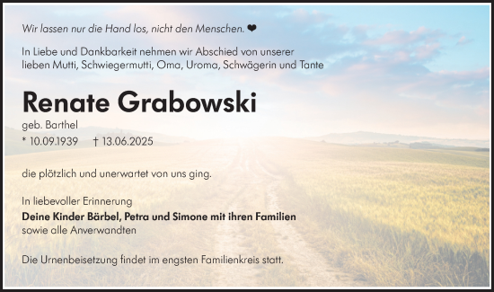 Traueranzeige von Renate Grabowski von Lausitzer Rundschau