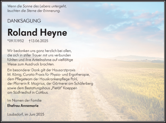Traueranzeige von Roland Heyne von Lausitzer Rundschau