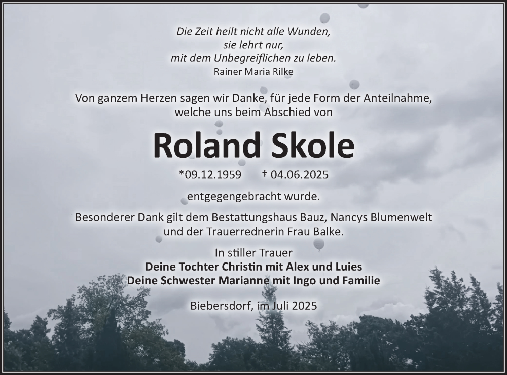  Traueranzeige für Roland Skole vom 19.07.2025 aus Lausitzer Rundschau