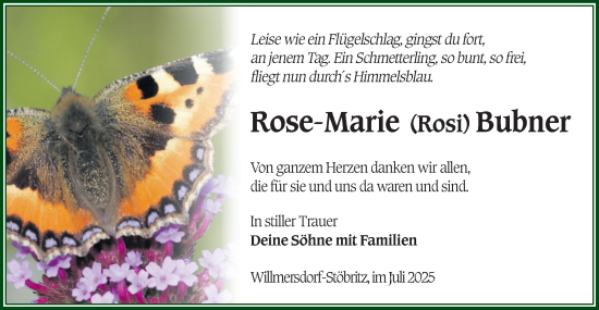 Traueranzeige von Rose-Marie Bubner von Lausitzer Rundschau