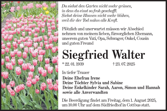 Traueranzeige von Siegfried Walter von Lausitzer Rundschau