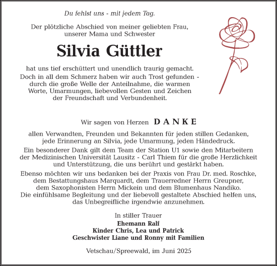 Traueranzeige von Silvia Güttler von Lausitzer Rundschau