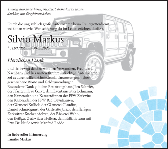 Traueranzeige von Silvio Markus von Lausitzer Rundschau