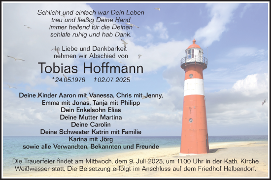 Traueranzeige von Tobias Hoffmann von Lausitzer Rundschau