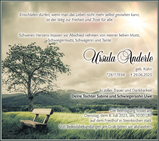 Traueranzeige von Ursula Anderle von Lausitzer Rundschau