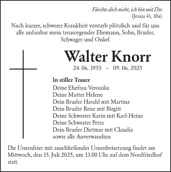 Traueranzeige von Walter Knorr von Lausitzer Rundschau