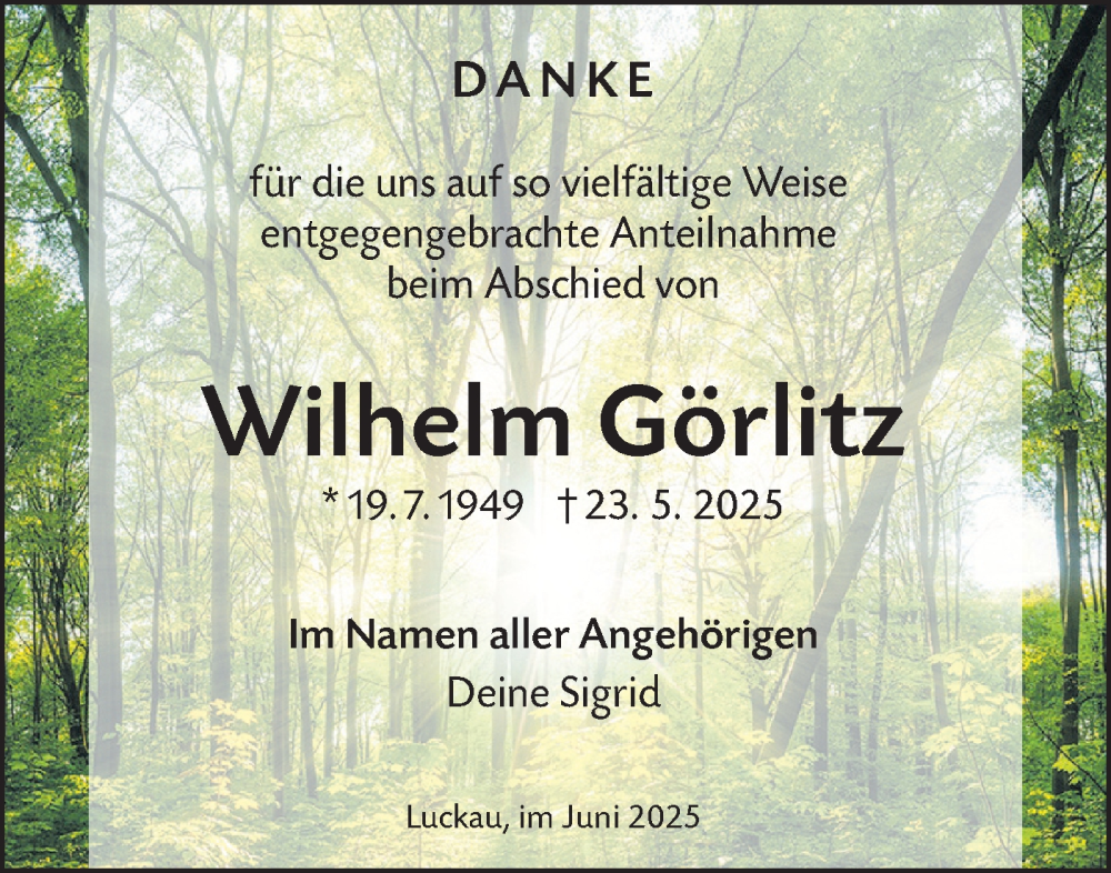  Traueranzeige für Wilhelm Görlitz vom 05.07.2025 aus Lausitzer Rundschau