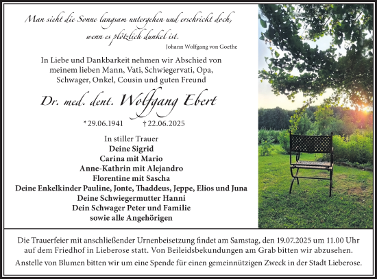 Traueranzeige von Wolfgang Ebert von Lausitzer Rundschau