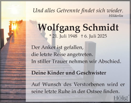 Traueranzeige von Wolfgang Schmidt von Lausitzer Rundschau