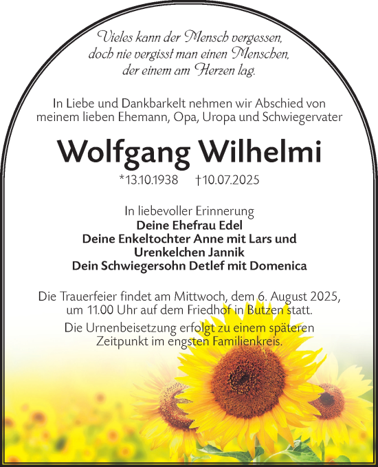 Traueranzeige von Wolfgang Wilhelmi von Lausitzer Rundschau