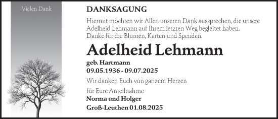 Traueranzeige von Adelheid Lehmann von Lausitzer Rundschau