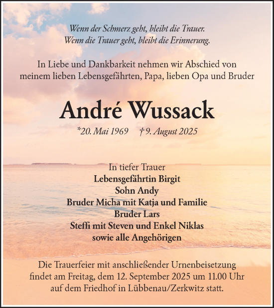 Traueranzeige von André Wussack von Lausitzer Rundschau
