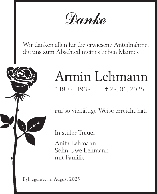 Traueranzeige von Armin Lehmann von Lausitzer Rundschau
