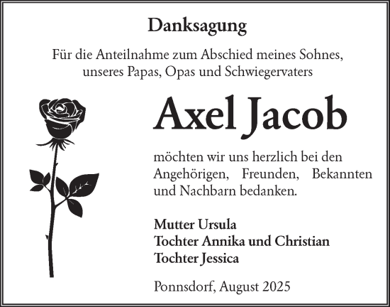 Traueranzeige von Axel Jacob von Lausitzer Rundschau