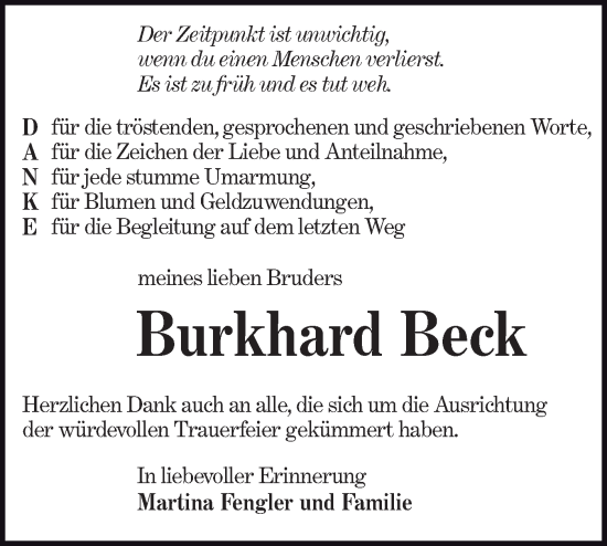 Traueranzeige von Burkhard Beck von Lausitzer Rundschau