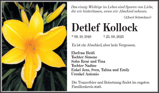 Traueranzeige von Detlef Kollock von Lausitzer Rundschau