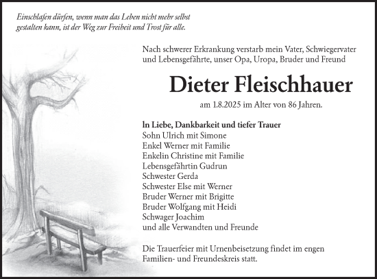 Traueranzeige von Dieter Fleischhauer von Ausg. LR Spreewald RS