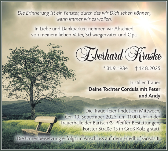 Traueranzeige von Eberhard Kraske von Lausitzer Rundschau