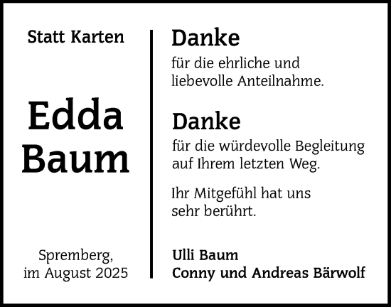Traueranzeige von Edda Baum von Lausitzer Rundschau