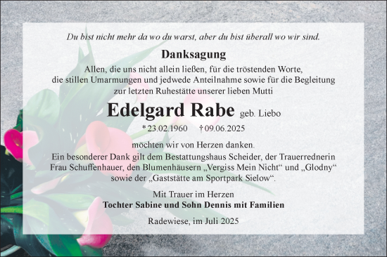 Traueranzeige von Edelgard Rabe von Lausitzer Rundschau