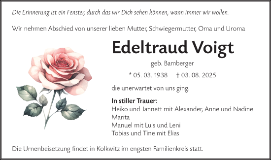 Traueranzeige von Edeltraud Voigt von Lausitzer Rundschau