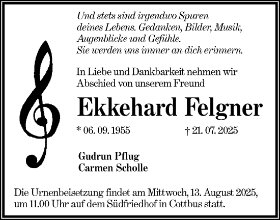 Traueranzeige von Ekkehard Felgner von Lausitzer Rundschau
