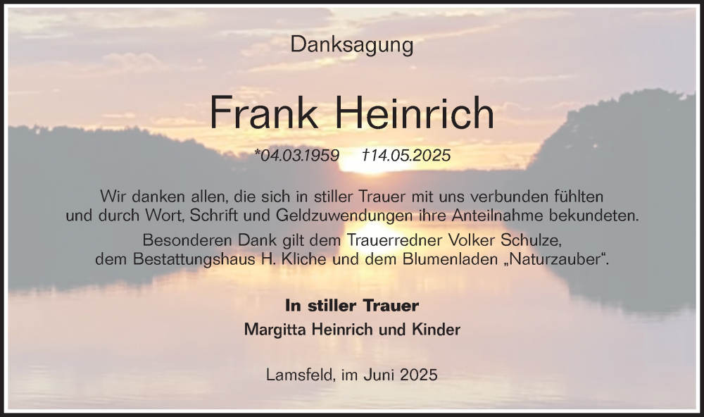  Traueranzeige für Frank Heinrich vom 16.08.2025 aus Lausitzer Rundschau