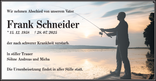 Traueranzeige von Frank Schneider von Lausitzer Rundschau
