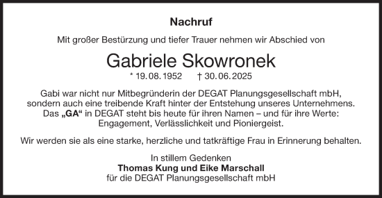 Traueranzeige von Gabriele Skowronek von Lausitzer Rundschau
