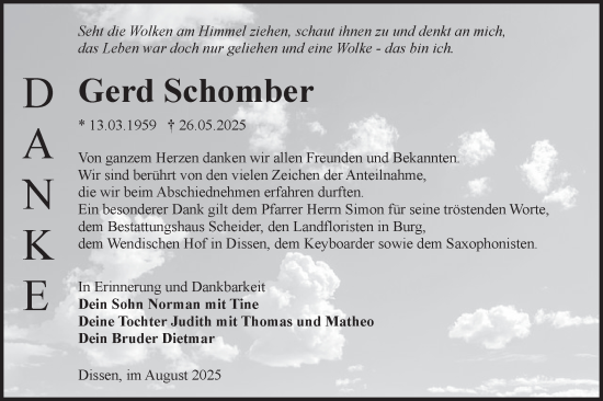 Traueranzeige von Gerd Schomber von Lausitzer Rundschau