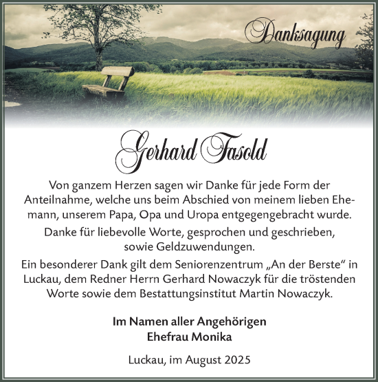 Traueranzeige von Gerhard Fasold von Ausg. LR Spreewald RS