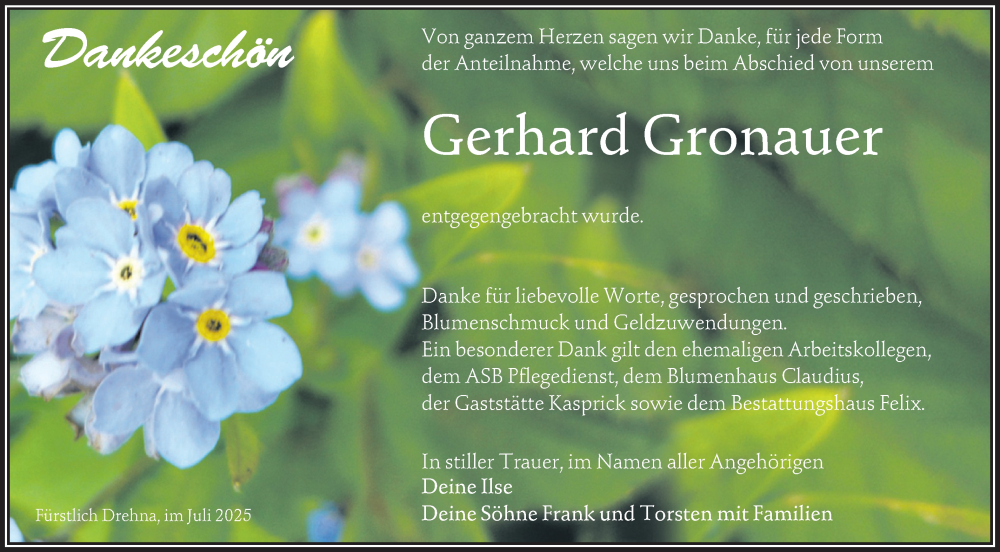  Traueranzeige für Gerhard Gronauer vom 16.08.2025 aus Lausitzer Rundschau