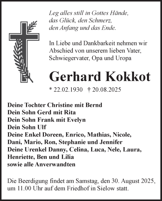 Traueranzeige von Gerhard Kokkot von Lausitzer Rundschau