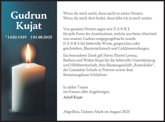Traueranzeige von Gudrun Kujat von Lausitzer Rundschau