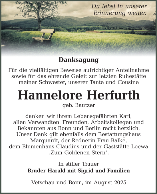 Traueranzeige von Hannelore Herfurth von Lausitzer Rundschau