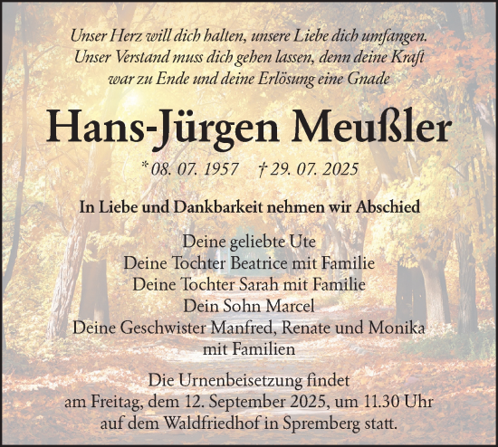 Traueranzeige von Hans-Jürgen Meußler von Lausitzer Rundschau