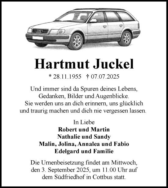 Traueranzeige von Hartmut Juckel von Lausitzer Rundschau
