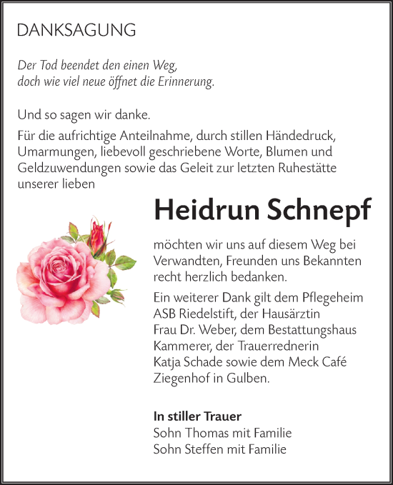 Traueranzeige von Heidrun Schnepf von Lausitzer Rundschau