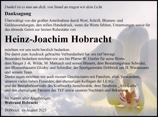 Traueranzeige von Heinz-Joachim Hobracht von Lausitzer Rundschau