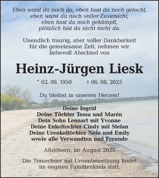 Traueranzeige von Heinz-Jürgen Liesk von Ausg. LR Spreewald RS
