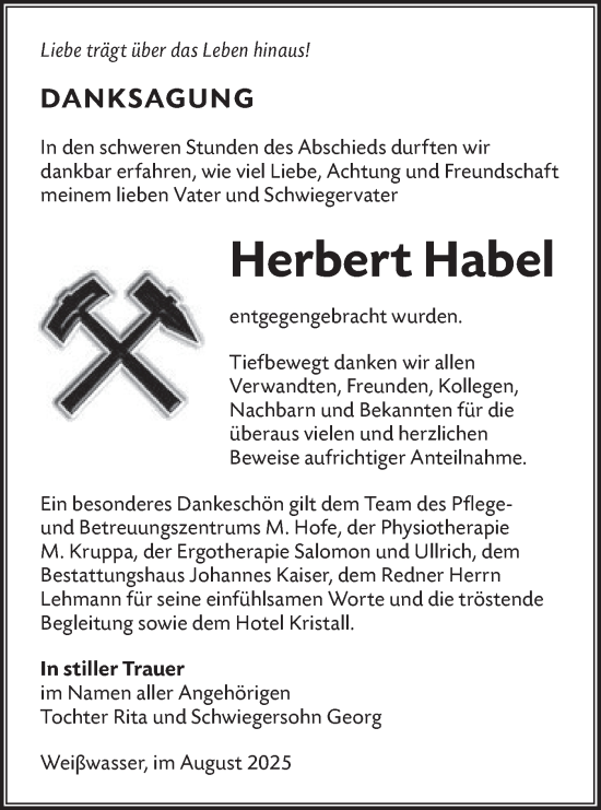 Traueranzeige von Herbert Habel von Lausitzer Rundschau